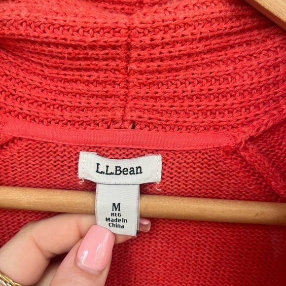 LL Bean Cardigan Women's Medium Orange Open Knit Sweater - Picture 4 of 6